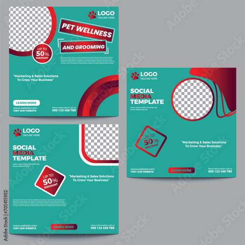 Pet Care Social Media Post Template. Animal care service promotional banner pet social media post. 