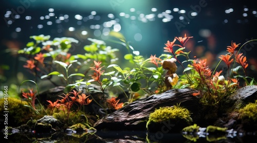 Aquascape with live plants and Rasbora Espei and Diamond Tetra fish in one photo