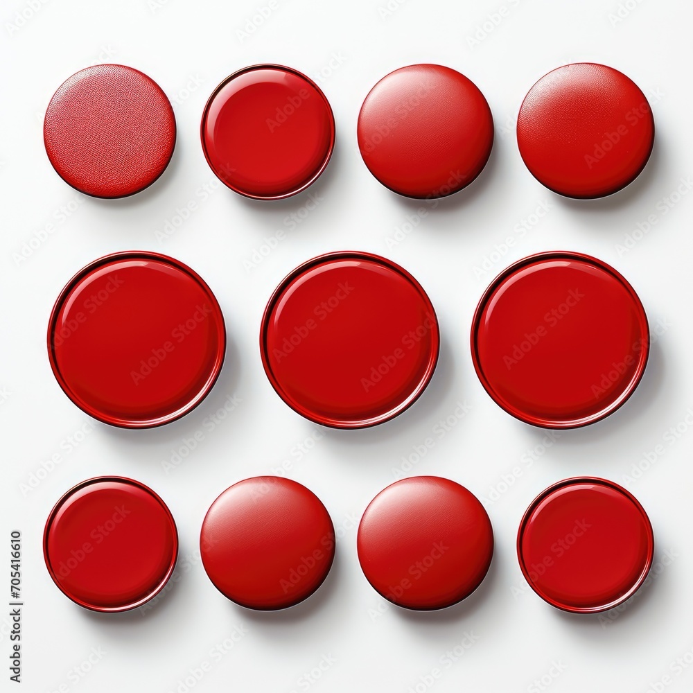 Collection set of blank red round adhesive paper sticker labels on white background Collection set of blank red round adhesive paper sticker labels on white background