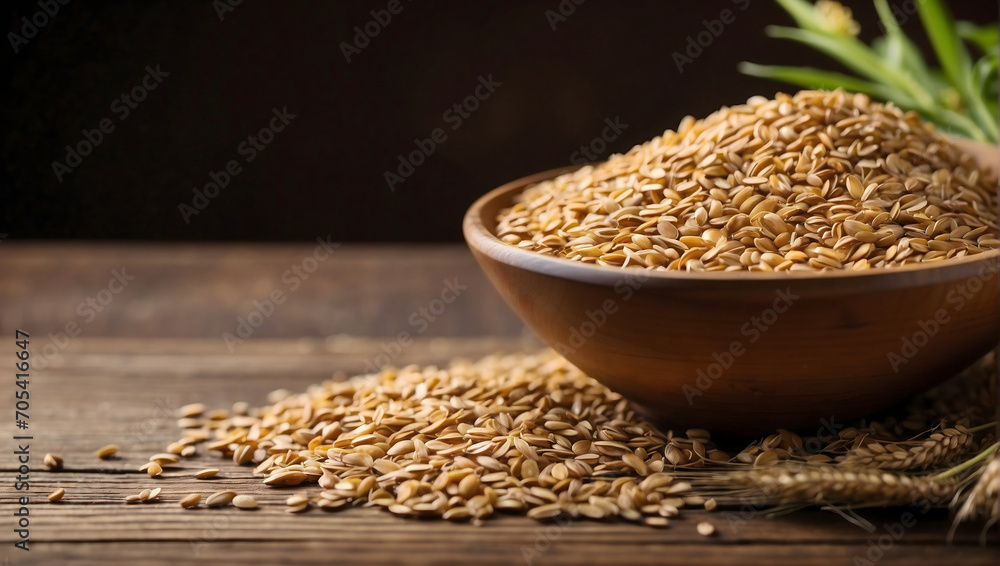 A bowl of grains on the wooden table, wheat, pulses day A bowl of grains on the wooden table, wheat, pulses day