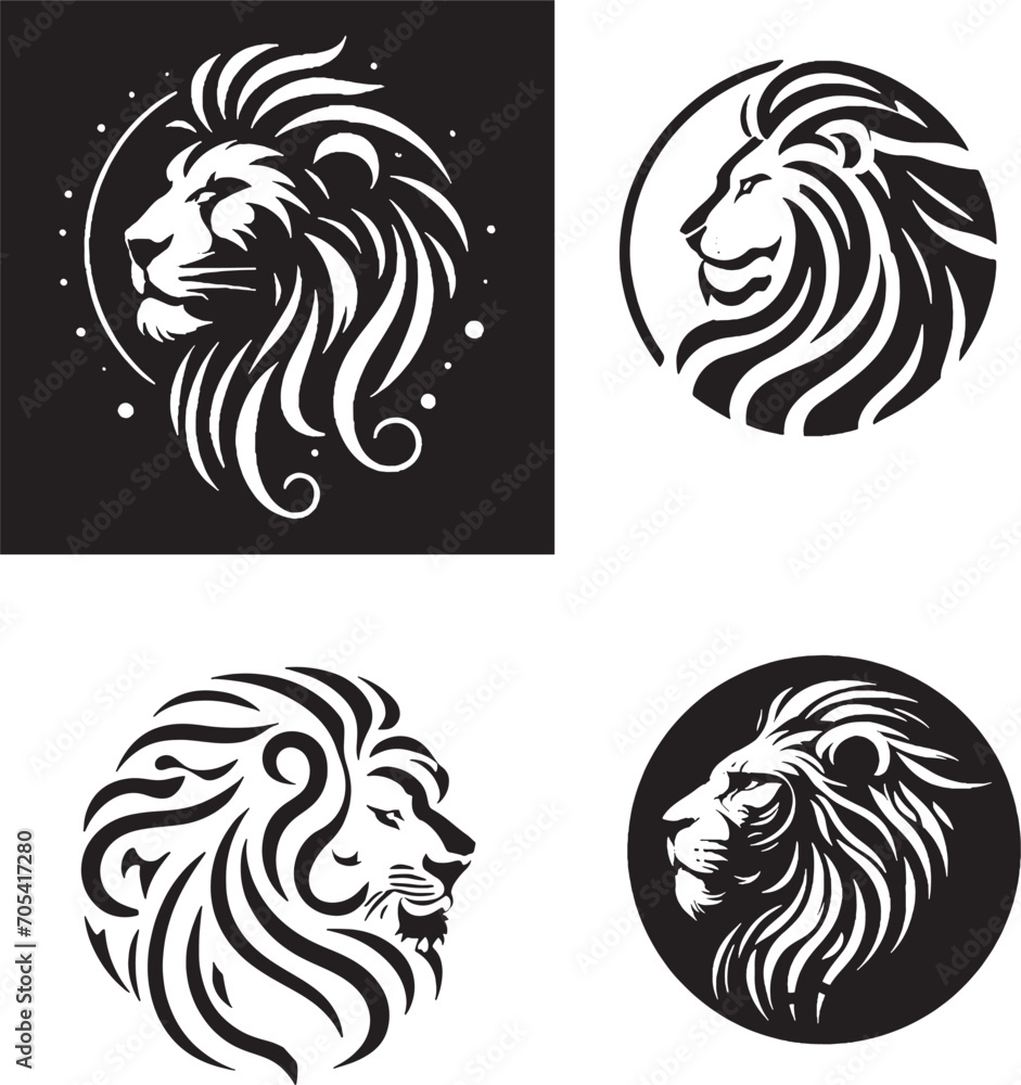 set of lion head silhouette logo