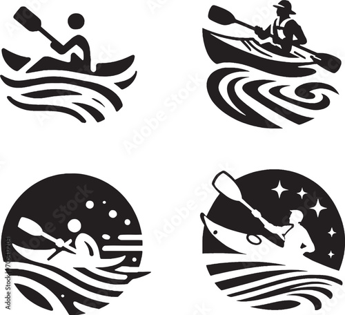 Set of kayak logo silhouette