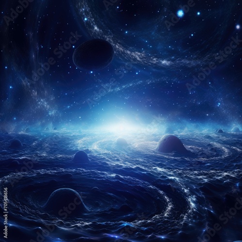 blue galaxy in the universe illustration © YudhiaAsta