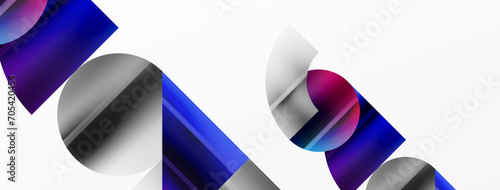 Elegant minimalist background with color metallic circles and triangles, creating harmonious composition of geometric shapes for wallpaper, banner, background, landing page
