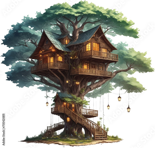 tree house isolated on white background photo