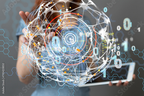 network holding in hand 3d connection data - connection