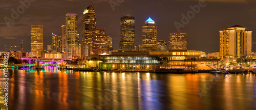 Tampa at Night - A closeup view of waterfront skyscrapers at Tampa Downtown on a calm Summer night. Florida, USA. © Sean Xu