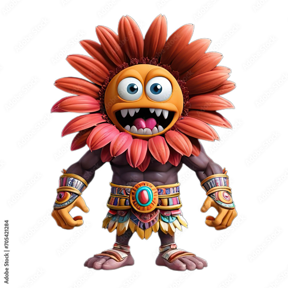 Gerbera flower monster portrayed in tribal style, PNG format without a background Gerbera flower monster portrayed in tribal style, PNG format without a background