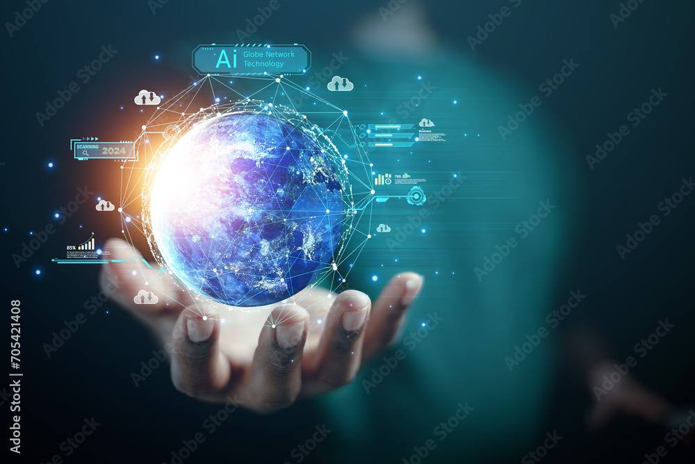 The concept of the world of business industry business man in hand showing future world space business Image from space furnished by NASA.
The concept of the world of business industry business man in hand showing future world space business Image from space furnished by NASA.