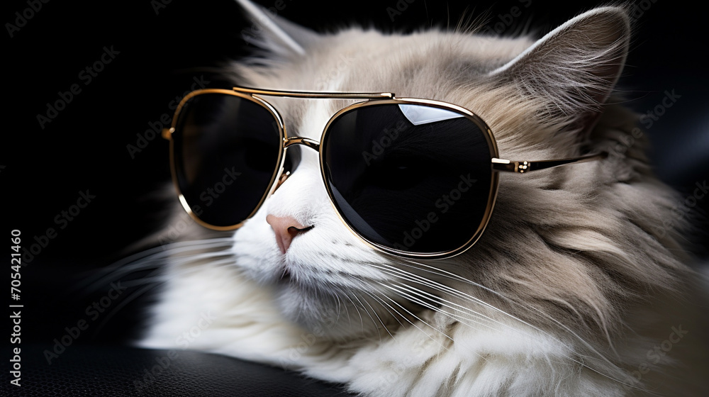close up of a cat with sunglasses