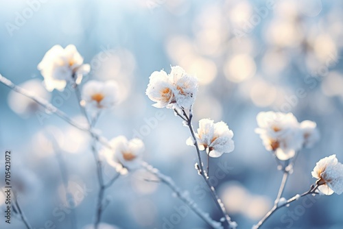 Snowy Serenity: Shoot flowers against a snowy background.