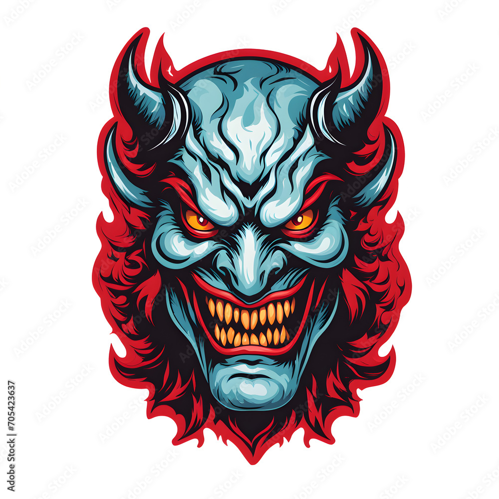 Devil Face Illustration with Transparent Background for Sticker