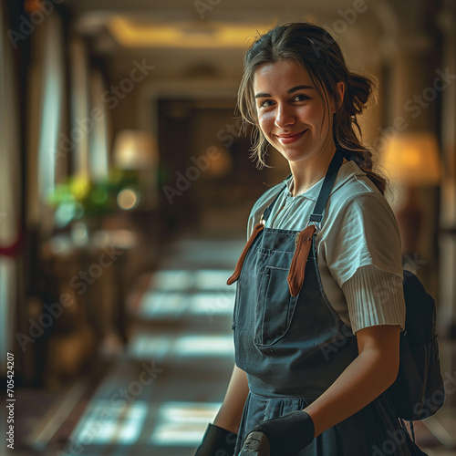  A cheerful hotel cleaner Generative AI