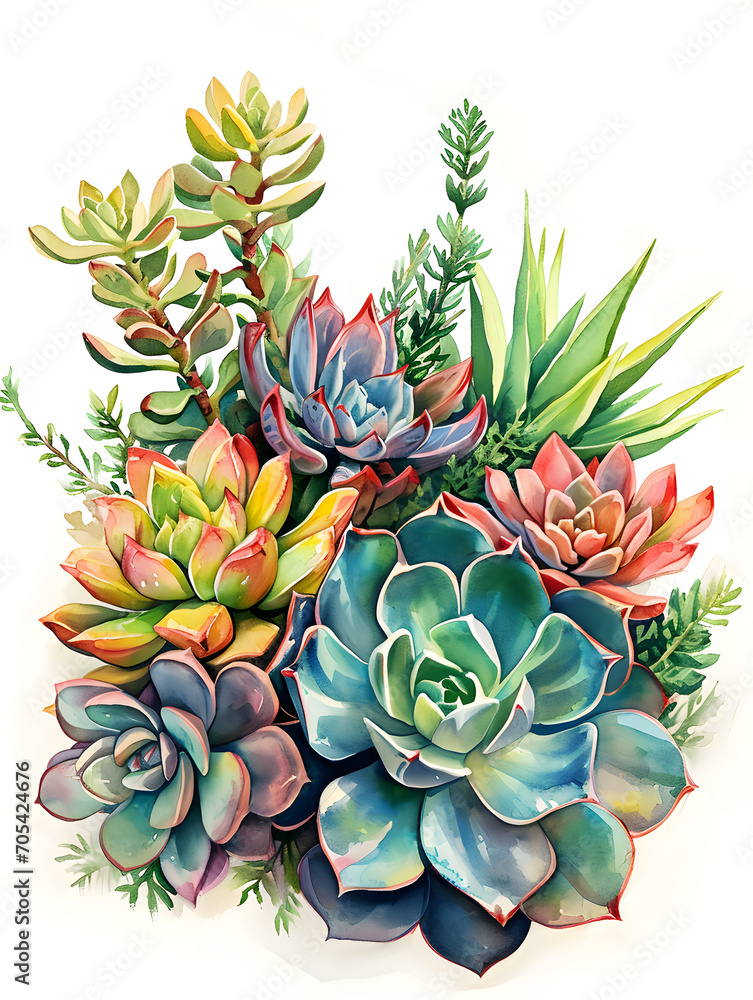 Beautiful succulent watercolor painting, Generative AI Beautiful succulent watercolor painting, Generative AI