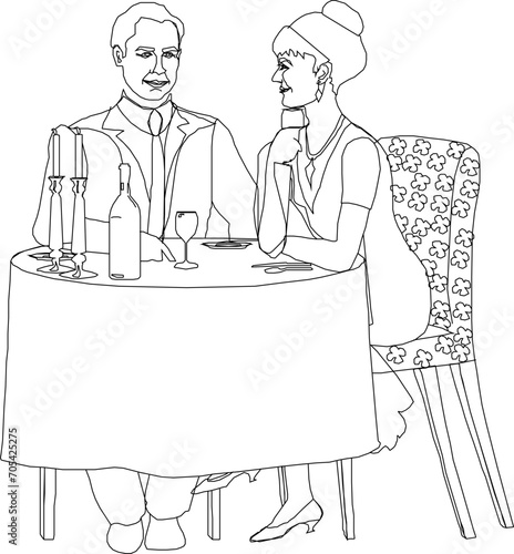 Vector sketch illustration design of a couple having a romantic dinner in a restaurant