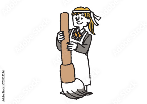 書道部の女子生徒の手書きイラスト