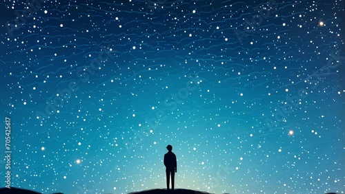A person looking up at a night sky filled with stars but unable to identify any constellations Psychology art concept. photo