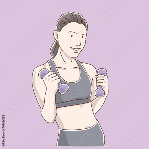 ダンベルでトレーニングをする女性
