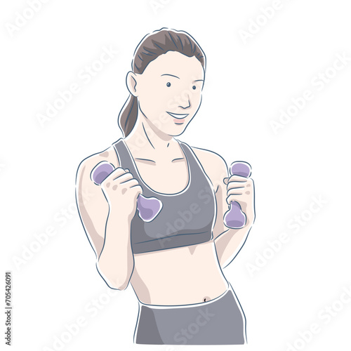 ダンベルでトレーニングをする女性
