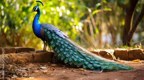 Indian Blue Peacock in Yala National Park, south-east Sri Lanka, generative ai photo