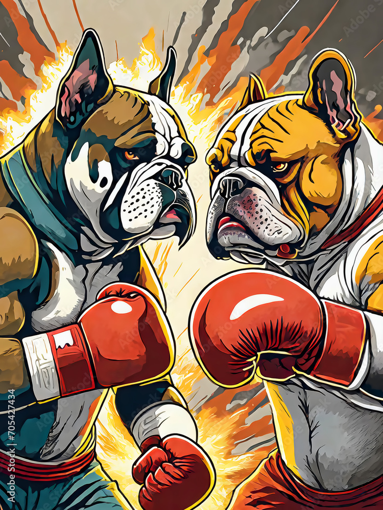 Obraz premium スポーツの概念でボクシングで対決する犬のイラスト