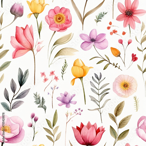 Seamless pattern of Asian flowers, watercolor, Wrapping paper pattern