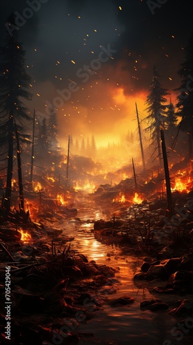 Forest mountain fires disaster deforestation protection