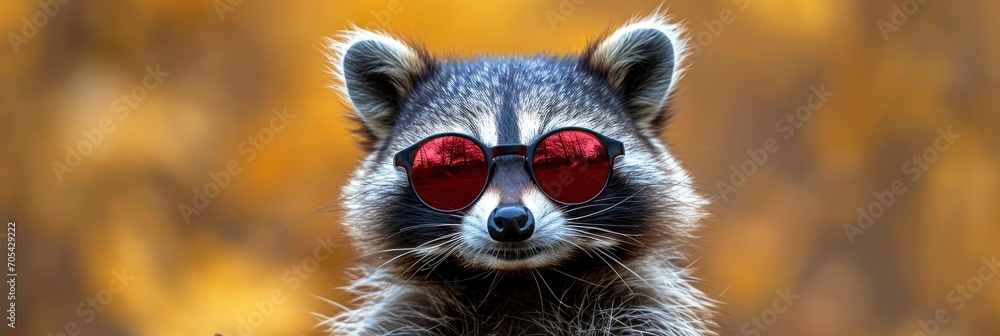 Funny Raccoon Red Sunglasses Showing Rock, Comic background, Background Banner