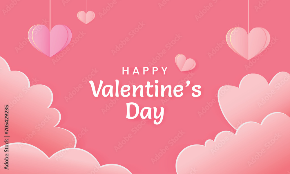 a pink valentine's day background with hearts hanging from the sky with paper cut style. Suitable for greeting cards, social media posts, and romantic-themed projects.