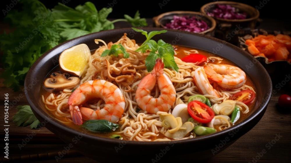 Shrimp Ramen with Coriander and Vegetables Shrimp Ramen with Coriander and Vegetables