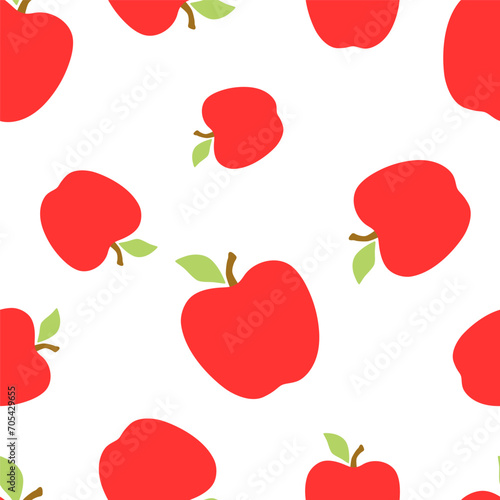 Fruit red apple seamless pattern in simple flat style on white background