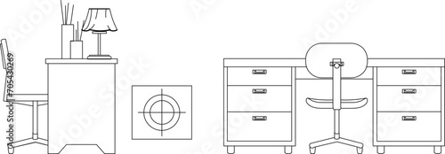 Vector sketch illustration of work desk design in office 
