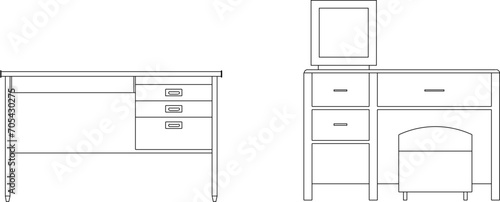 Vector sketch illustration of work desk design in office