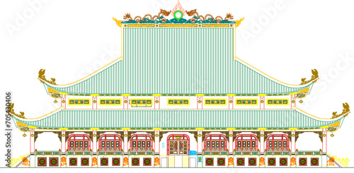 Vector sketch illustration of traditional Chinese ethnic sacred temple building architectural design