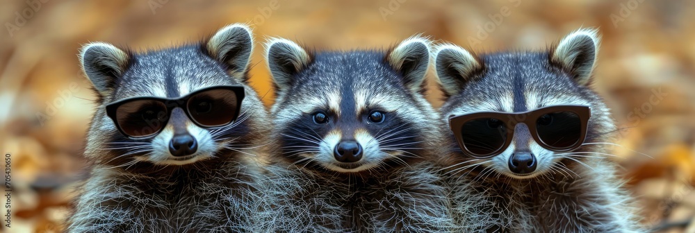 Portrait Funny Raccoons Sunglasses Showing Gesture, Comic background, Background Banner