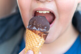 Portrait of cute little boy holding chocolate ice-cream