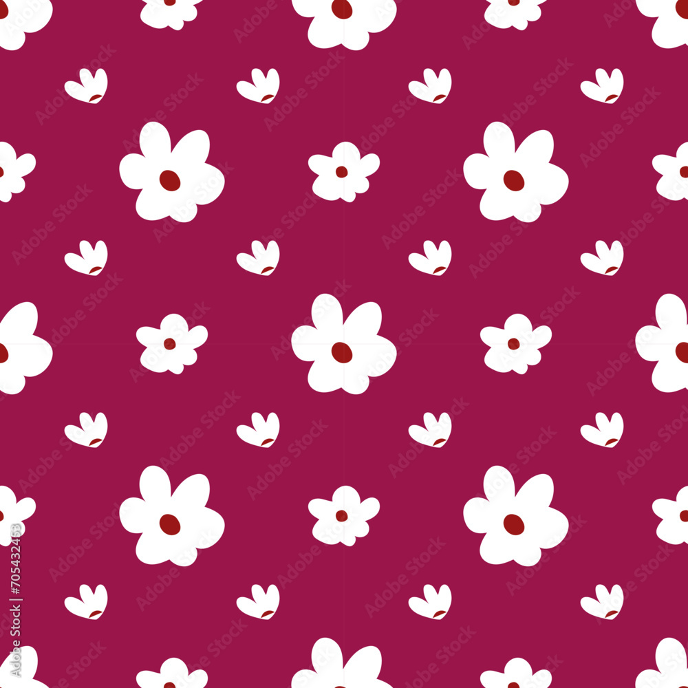 Floral seamless pattern design on maroon background. Simple cute floral textile pattern vector Floral seamless pattern design on maroon background. Simple cute floral textile pattern vector