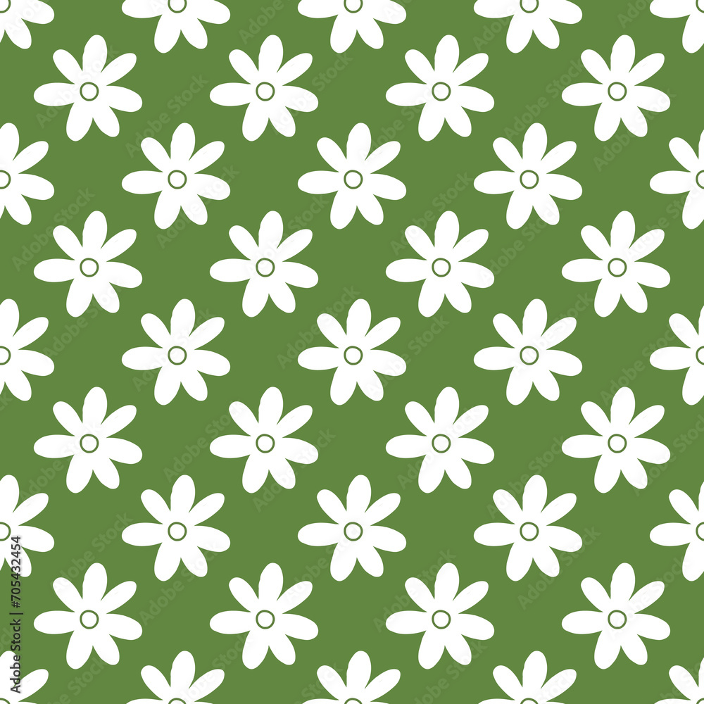 Floral seamless pattern on green background. Simple cute floral textile pattern vector