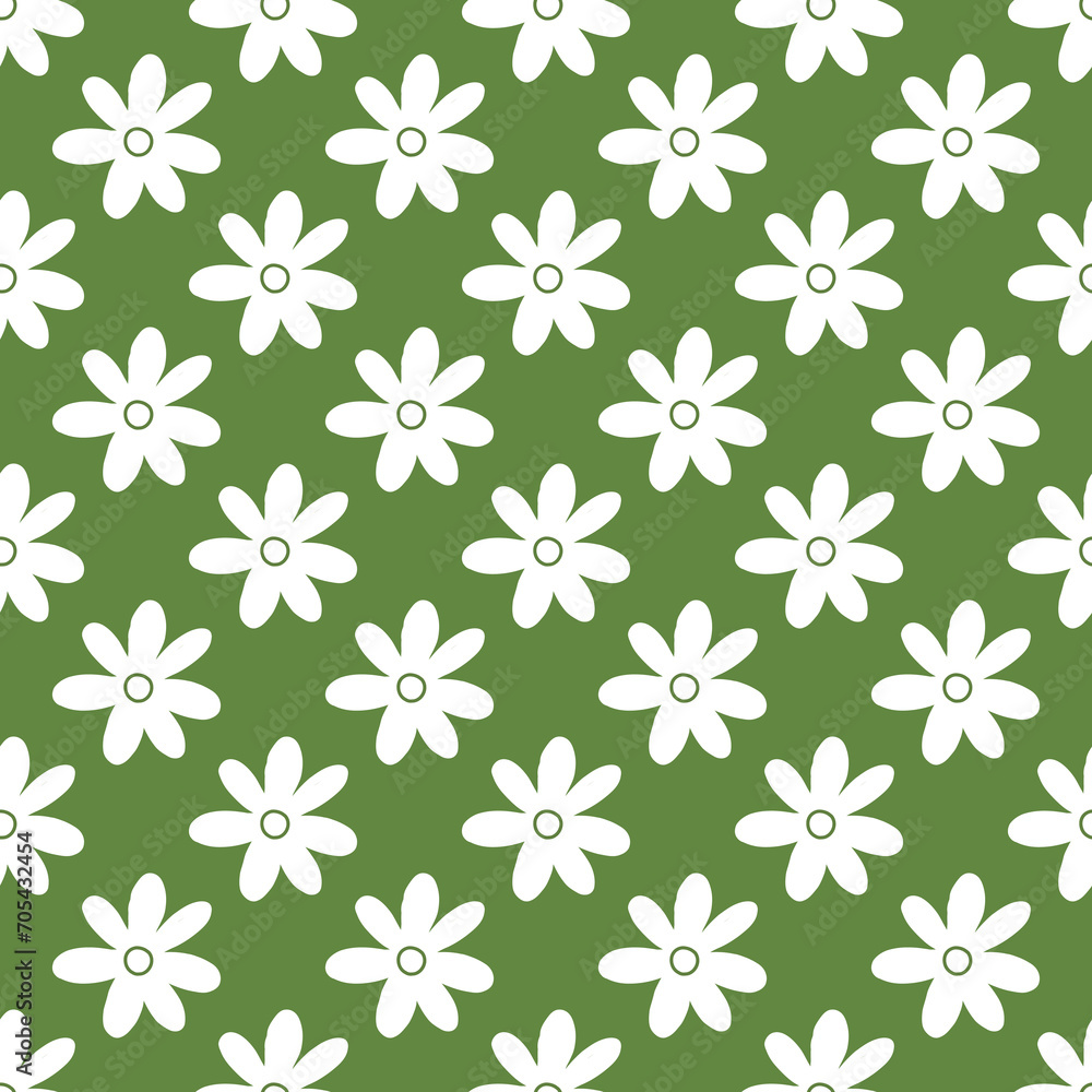 Floral seamless pattern on green background. Simple cute floral textile pattern vector Floral seamless pattern on green background. Simple cute floral textile pattern vector