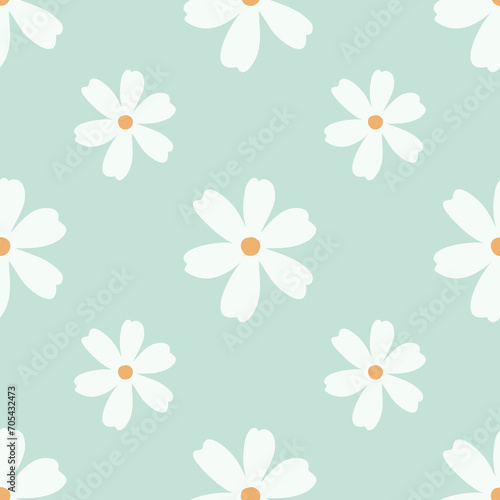 Seamless pattern with hand drawn cosmos flowers. Simple floral pattern vector. © Robin Khan