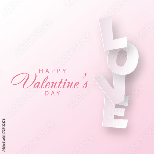 Valentine's day card with paper pink text. Vector