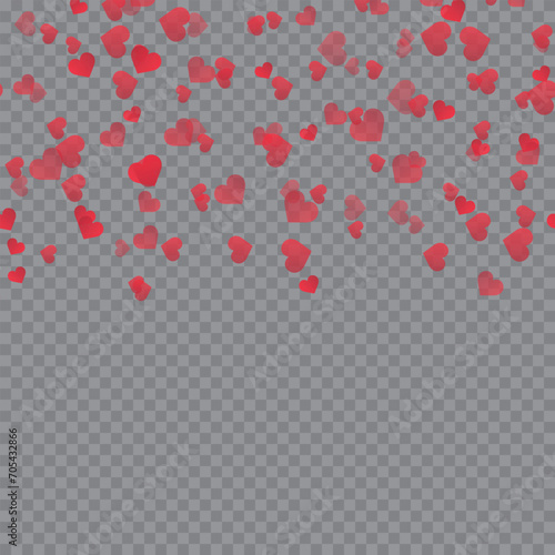 Valentine's Day background with falling hearts on transparent. Vector