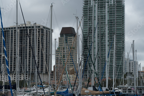 Forest of masts in Central Yacht Basin marina with St Pete cityscape in the background - 3 photo