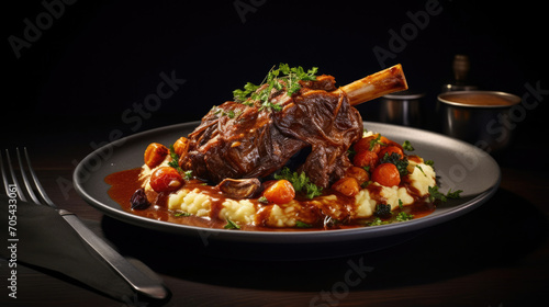 Food plate dinner red dish gourmet roast sauce meal meat beef cuisine