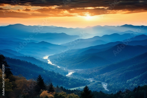 Dusk falls over the Blue Ridge Mountains along the Blue River Parkway in North Carolina