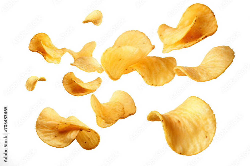Splashing potato chips isolated on transparent background. PNG Splashing potato chips isolated on transparent background. PNG