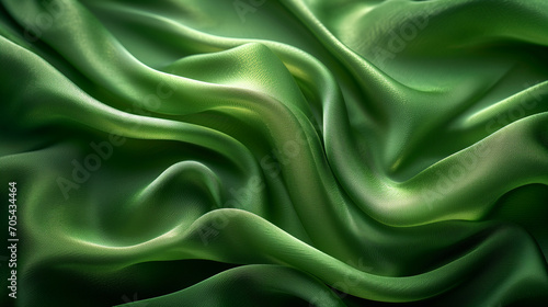 Gros plan d'un bout satin de soie fine et précieuse de couleur verte, texture de tissu, étoffes précieuses