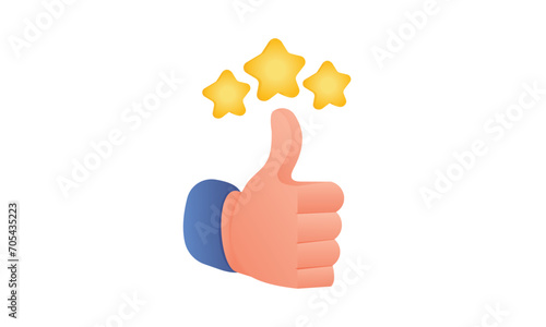 3D Thumbs up with star icons.3d goal for technology,online social media usage illustration.