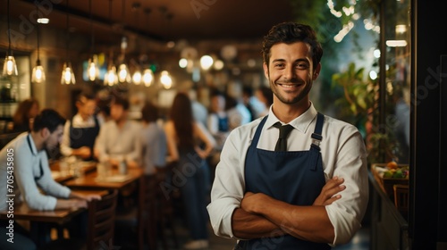 Portrait of a Confident Restaurant Manager in a Busy Restaurant