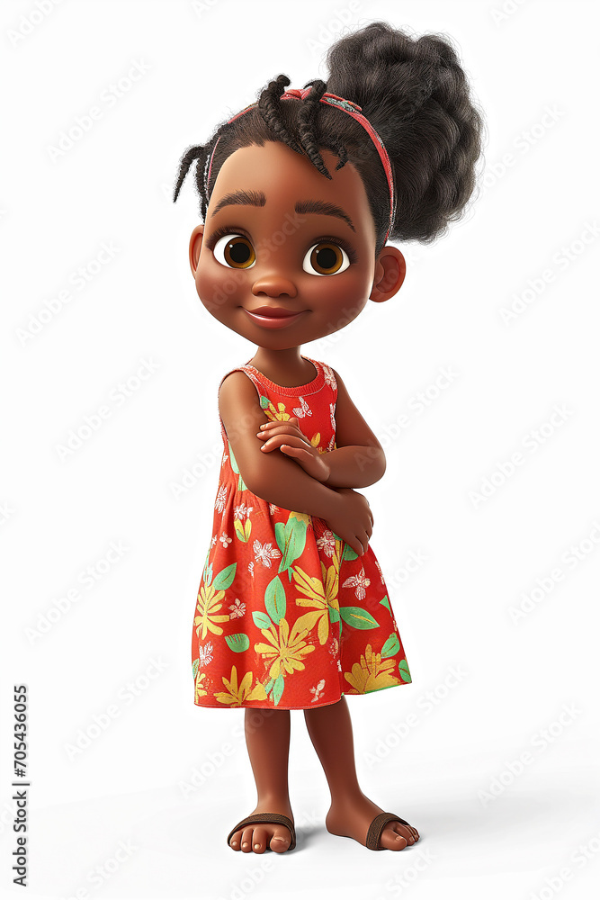 Confident Animated Young Girl With Puffed Hair Standing Against a White Background Confident Animated Young Girl With Puffed Hair Standing Against a White Background